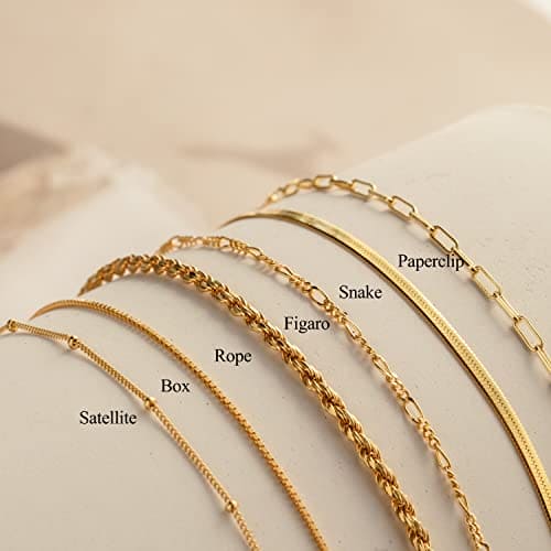 DEARMAY Gold Bracelets for Women 14K Real Gold Plated Jewelry Sets for Women Trendy Dainty Stackable Paperclip Rope Snake Box Figaro Chain Bracelets Pack Costume Fashion Filled Gifts for Women Girls
