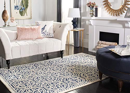 SAFAVIEH Cambridge Collection Area Rug - 8' x 10', Navy Blue & Ivory, Handmade Moroccan Wool, Ideal for High Traffic Areas in Living Room, Bedroom (CAM123G)
