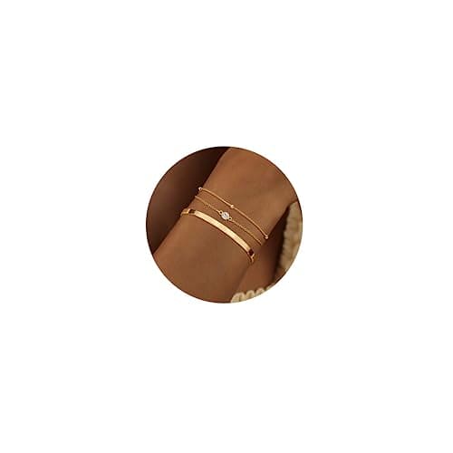 Moodear Gold Bracelet Sets for Women 14K Gold Plated Dainty Beaded Bracelets Stack Adjustable Layered Gold Link Bracelet Crystal Center Bracelet Cuff Bangle Set Fashion Jewelry