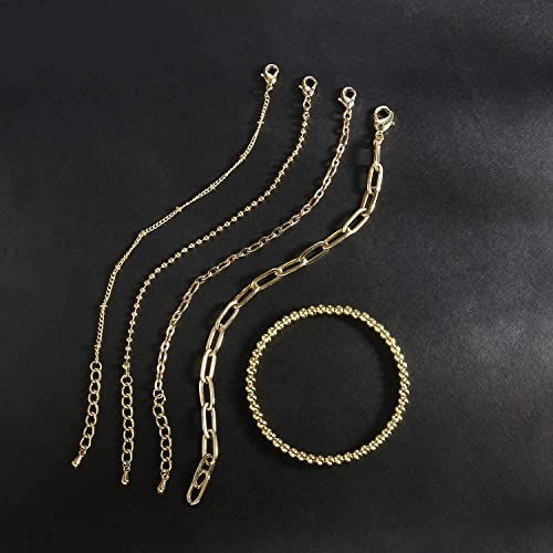 CONRAN KREMIX Gold Bracelet for Women Girls 14K Real Gold Jewelry Dainty Chain Link Paperclip Bracelets Stake Layered Metal Link Bracelet Set Fashion Jewelry For Women