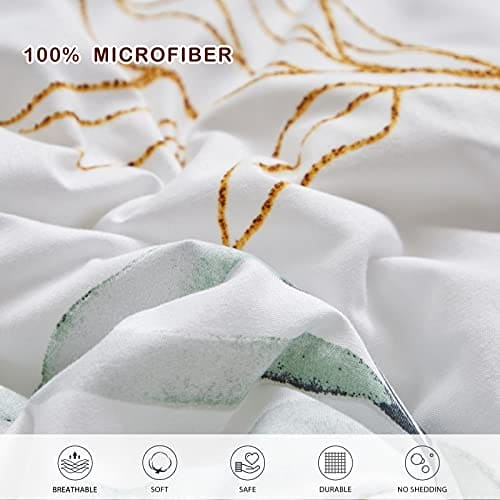 Joyreap 7 Piece Bed in a Bag Queen, Green Leaves Printed on White Botanical Design, Microfiber Comforter (1 Comforter, 2 Pillow Shams, 1 Flat Sheet, 1 Fitted Sheet, 2 Pillowcases)