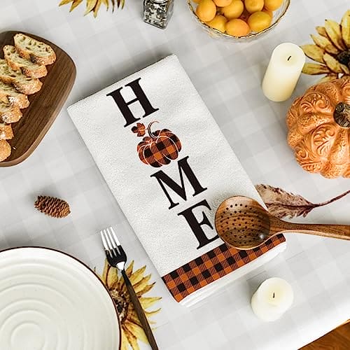 Artoid Mode Buffalo Plaid Pumpkin Home Maple Leaf Fall Kitchen Towels Dish Towels, 18 x 26 Inch Harvest Thanksgiving Towels for Cooking Baking Set of 4