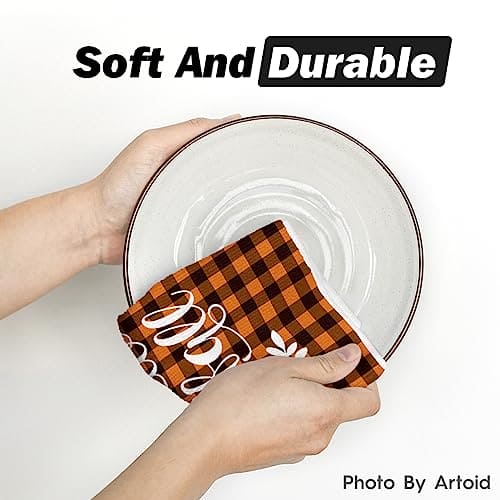 Artoid Mode Buffalo Plaid Pumpkin Home Maple Leaf Fall Kitchen Towels Dish Towels, 18 x 26 Inch Harvest Thanksgiving Towels for Cooking Baking Set of 4