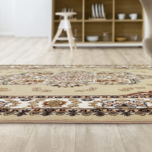 Antep Rugs Alfombras Oriental Traditional 8x10 Non-Skid (Non-Slip) Low Profile Pile Rubber Backing Indoor Area Rugs for Dining Room Living room Bedroom(Beige, 7'10" x 10')