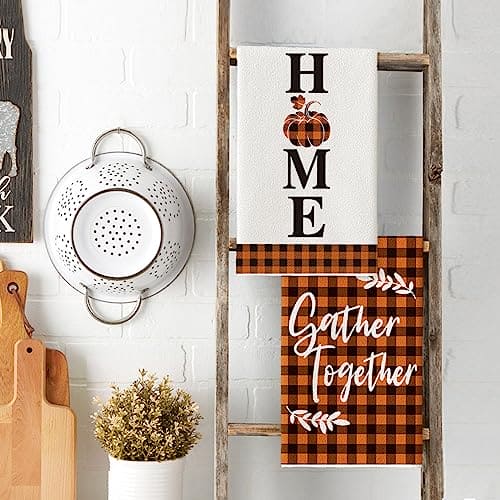 Artoid Mode Buffalo Plaid Pumpkin Home Maple Leaf Fall Kitchen Towels Dish Towels, 18 x 26 Inch Harvest Thanksgiving Towels for Cooking Baking Set of 4