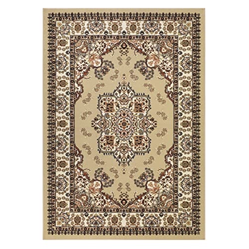 Antep Rugs Alfombras Oriental Traditional 8x10 Non-Skid (Non-Slip) Low Profile Pile Rubber Backing Indoor Area Rugs for Dining Room Living room Bedroom(Beige, 7'10" x 10')