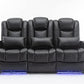 Home Theater Seating Seats, Movie Theater Chairs Theater Recliner with LED Ambient Lighting, Lumbar Pillow, Touch Reading Lights, Tray Table, Power Recline, with Center Drop Down Console, Black