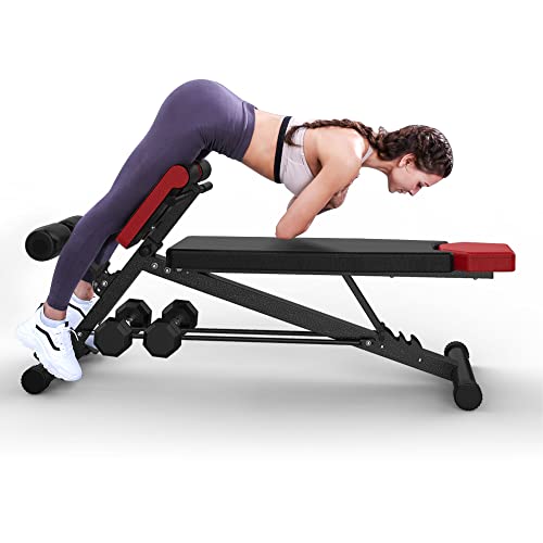 FINER FORM Multi-Functional Adjustable Weight Bench for Total Body Workout – Hyper Back Extension, Roman Chair, Ab Sit up Bench, Decline Bench, Flat Bench. Easy Assemble Great Equipment