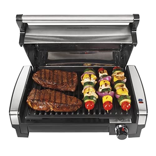 Hamilton Beach Electric Indoor Searing Grill with Adjustable Temperature Control to 450F, Removable Nonstick Grate, 118 sq. in. Stainless Steel Easy Cleaning