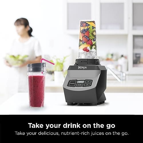 Ninja BL660 Professional Compact Smoothie & Food Processing Blender, 1100-Watts, for Frozen Drinks, Smoothies, Sauces, & More, 72-oz.* Pitcher, (2) 16-oz. To-Go Cups & Spout Lids, Gray