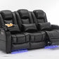 Home Theater Seating Seats, Movie Theater Chairs Theater Recliner with LED Ambient Lighting, Lumbar Pillow, Touch Reading Lights, Tray Table, Power Recline, with Center Drop Down Console, Black