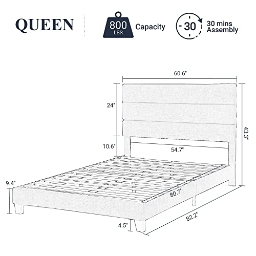 Allewie Queen Size Platform Bed Frame with Velvet Upholstered Headboard and Wooden Slats Support, Fully Upholstered Mattress Foundation/No Box Spring Needed/Easy Assembly, Black Noise Free, Designed with Solid Wood Slats