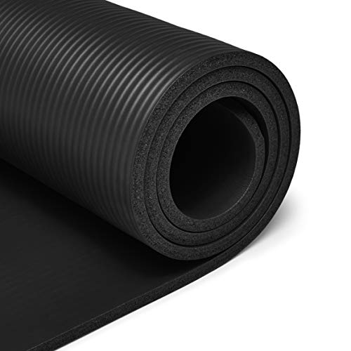 Amazon Basics Extra Thick Exercise Yoga Gym Floor Mat with Carrying Elastic Strap, 74 x 24 x .5 Inches, Black