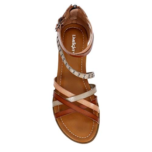 Limelight Vanya - Womens Open Toe Zip Up Low Heel Ankle Strap Sandal Flat Brown Medium Width Extra Support