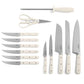 MARTHA STEWART Eastwalk 14 Piece High Carbon Stainless Steel Cutlery Knife Block Set w/ABS Triple Riveted Forged Ergonomic Handles Acacia Wood Block - Linen White