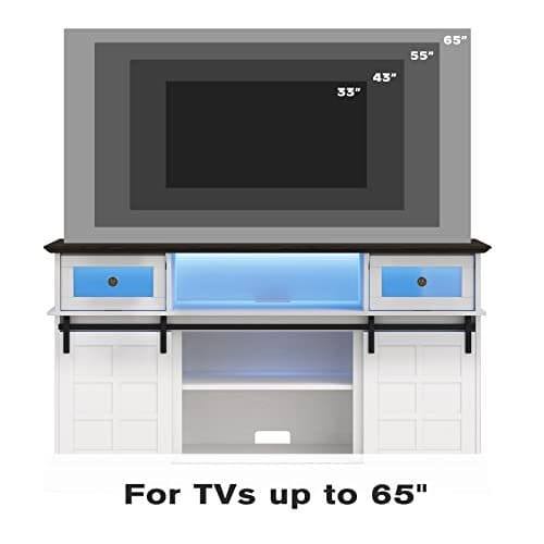 LGHM 58" LED TV Stand, White TV Stand for 65 inch TVs, Entertainment Center TV Cabinet Stands with Flip Drawers, Farmhouse Sliding Barn Door  with Media Console Table, Bedroom or Living Room