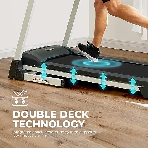 Sunny Health & Fitness Performance Treadmill with Auto Incline, Bluetooth, Dedicated Speed Buttons, Double Deck Technology, Digital Performance Display with BMI Calculator and Pulse Sensors - SF-T7515