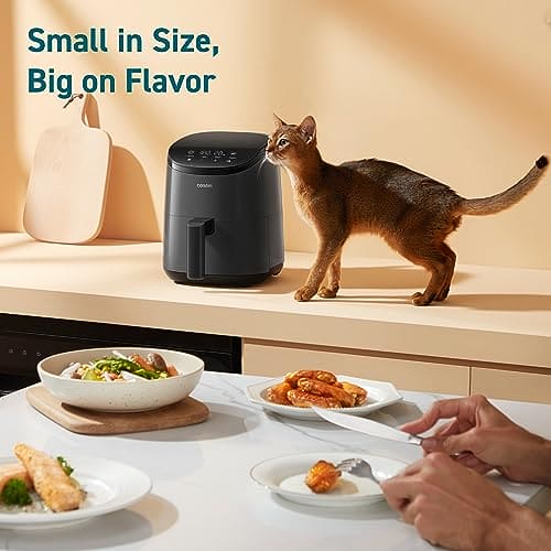 COSORI Small Air Fryer Oven 2.1 Qt, 4-in-1 Mini Airfryer, Bake, Roast, Reheat, Space-saving & Low-noise, Nonstick and Dishwasher Safe Basket, 30 In-App Recipes, Sticker with 6 Reference Guides,Grey