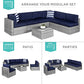 Best Choice Products 7-Piece Modular Outdoor Sectional Wicker Patio Furniture Set w/ 6 Chairs, 2 Pillows, Seat Clips, Coffee Table, Cover Included - Gray/Navy