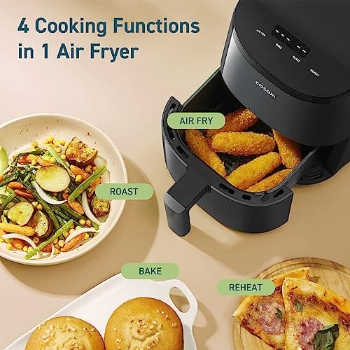 COSORI Small Air Fryer Oven 2.1 Qt, 4-in-1 Mini Airfryer, Bake, Roast, Reheat, Space-saving & Low-noise, Nonstick and Dishwasher Safe Basket, 30 In-App Recipes, Sticker with 6 Reference Guides,Grey