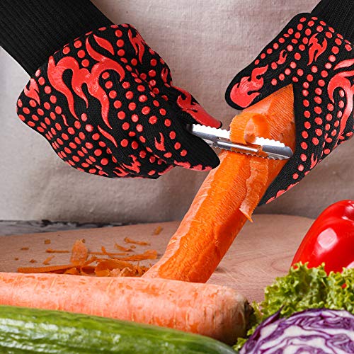 Comsmart BBQ Gloves, 1472 Degree F Heat Resistant Grilling Gloves Silicone Non-Slip Long Kitchen Gloves, Cooking, Baking, Cutting Grilling Gloves