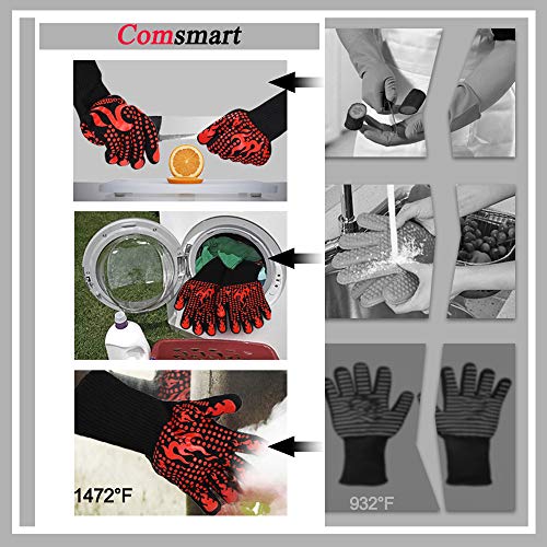 Comsmart BBQ Gloves, 1472 Degree F Heat Resistant Grilling Gloves Silicone Non-Slip Long Kitchen Gloves, Cooking, Baking, Cutting Grilling Gloves