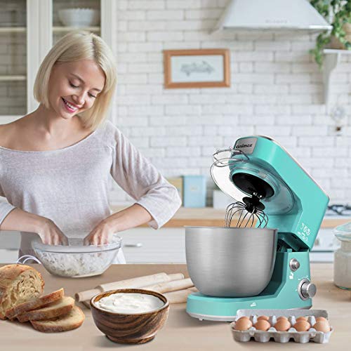 CUSIMAX Stand Mixer with 5-QT Stainless Steel Bowl, with Dough Hook, Mixing Beater and Whisk, Splash Guard (Green)