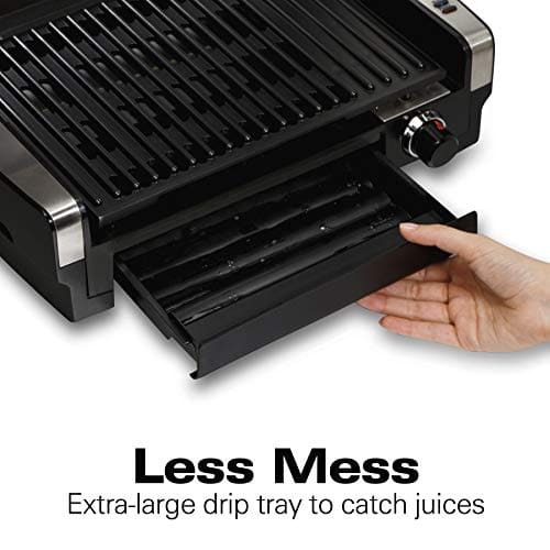 Hamilton Beach Electric Indoor Searing Grill with Adjustable Temperature Control to 450F, Removable Nonstick Grate, 118 sq. in. Stainless Steel Easy Cleaning