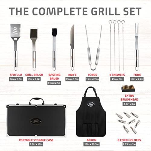 Kaluns BBQ Grill Accessories, Grilling Accessories for Outdoor Grill, High Quality Stainless Steel Grill Set with Aluminum Case and Apron, Barbeque Tools, Grilling Gifts for Men, Women, Dad