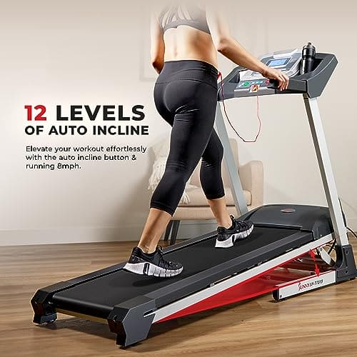 Sunny Health & Fitness Performance Treadmill with Auto Incline, Bluetooth, Dedicated Speed Buttons, Double Deck Technology, Digital Performance Display with BMI Calculator and Pulse Sensors - SF-T7515