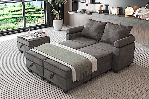 Tbfit Modular Sectional Sofa with Sofa Bed, Sectional Couches with Storage, Modern Sleeper Furniture Sets, Adjustable Arm, Dark Gray, 7-Seat Sofa