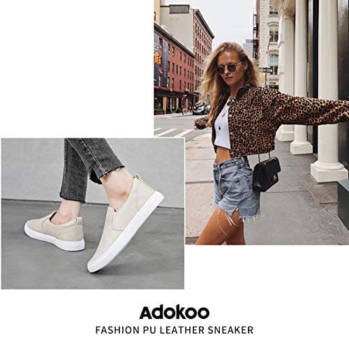 Adokoo Women's Slip On Shoes Fashion PU Leather Sneaker Casual Walking Shoes Breathable