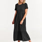 ANRABESS Women's Fall Casual Short Sleeve Crewneck Swing Dress Flowy Tiered Maxi Beach Dress with Pockets 727heise-M Black