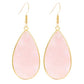 BaubleStar Natural Crystal Healing Birth Stone Statement Drop Earrings Pink Teardrop Quartz Dangle Gold Fashion Jewelry for Women Girls
