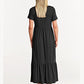 ANRABESS Women's Fall Casual Short Sleeve Crewneck Swing Dress Flowy Tiered Maxi Beach Dress with Pockets 727heise-M Black