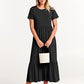 ANRABESS Women's Fall Casual Short Sleeve Crewneck Swing Dress Flowy Tiered Maxi Beach Dress with Pockets 727heise-M Black