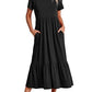 ANRABESS Women's Fall Casual Short Sleeve Crewneck Swing Dress Flowy Tiered Maxi Beach Dress with Pockets 727heise-M Black