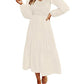 MEROKEETY Women's Long Sleeve Smocked Fall Dress, V Neck Long Puff Sleeve Dress with Pockets