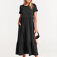 ANRABESS Women's Fall Casual Short Sleeve Crewneck Swing Dress Flowy Tiered Maxi Beach Dress with Pockets 727heise-M Black