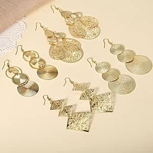 COZLANE 14K Gold Triple Round Disc Brass Earrings Dangle Drop Carved Big Dangling Bohemia Vintage Circular Statement Chandelier Earrings for Women Girls
