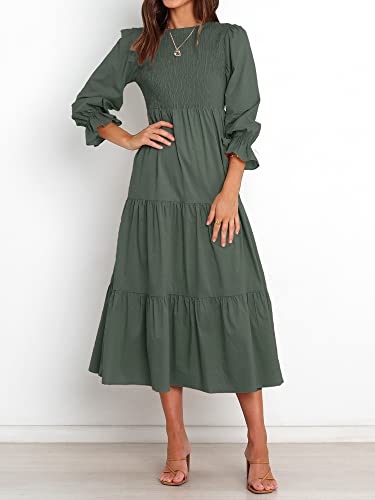 BTFBM Women Casual Long Sleeve Crew Neck Fall Dress Relaxed Fit Floral Flowy Maxi Dresses Tiered Cocktail Dress