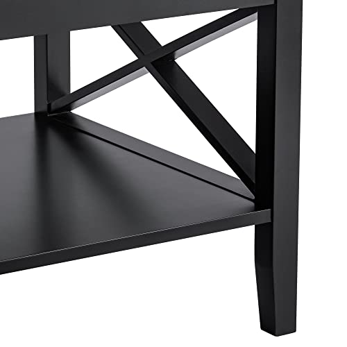 ChooChoo Oxford Coffee Table with Thicker Legs, Black Wood Coffee Table with Storage for Living Room Must Have For Living Room