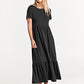 ANRABESS Women's Fall Casual Short Sleeve Crewneck Swing Dress Flowy Tiered Maxi Beach Dress with Pockets 727heise-M Black