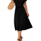 GRECERELLE Fall Autumn Dress for Women, Casual Short Sleeve Black Dresses, Wrap V-Neck Party Dress