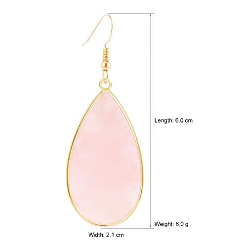 BaubleStar Natural Crystal Healing Birth Stone Statement Drop Earrings Pink Teardrop Quartz Dangle Gold Fashion Jewelry for Women Girls