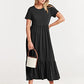 ANRABESS Women's Fall Casual Short Sleeve Crewneck Swing Dress Flowy Tiered Maxi Beach Dress with Pockets 727heise-M Black