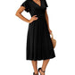 GRECERELLE Fall Autumn Dress for Women, Casual Short Sleeve Black Dresses, Wrap V-Neck Party Dress