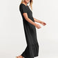 ANRABESS Women's Fall Casual Short Sleeve Crewneck Swing Dress Flowy Tiered Maxi Beach Dress with Pockets 727heise-M Black