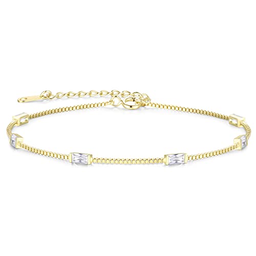LOUISA SECRET Birthstone Bracelets for Women Girl, 925 Sterling Silver Dainty Simple Women Charm Link Bracelet, Birthday Anniversary Jewelry Gifts for Woman Girlfriend Mother Mom Her Wife