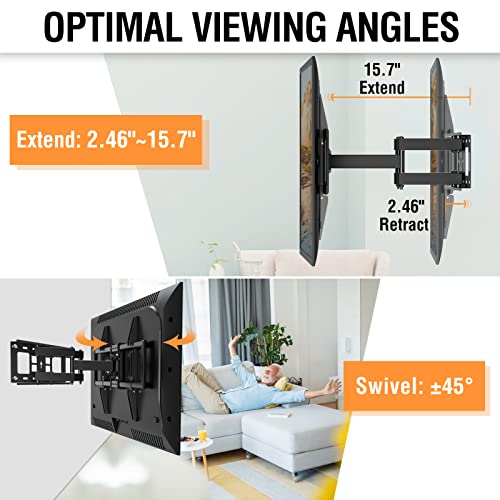 ELIVED UL Listed TV Wall Mount for Most 37-82 Inch Flat Screen TVs, Swivel and Tilt Full Motion Bracket, Max VESA 600x400mm, 100 lbs. Loading, Fits 16" Wood Studs, YD3003